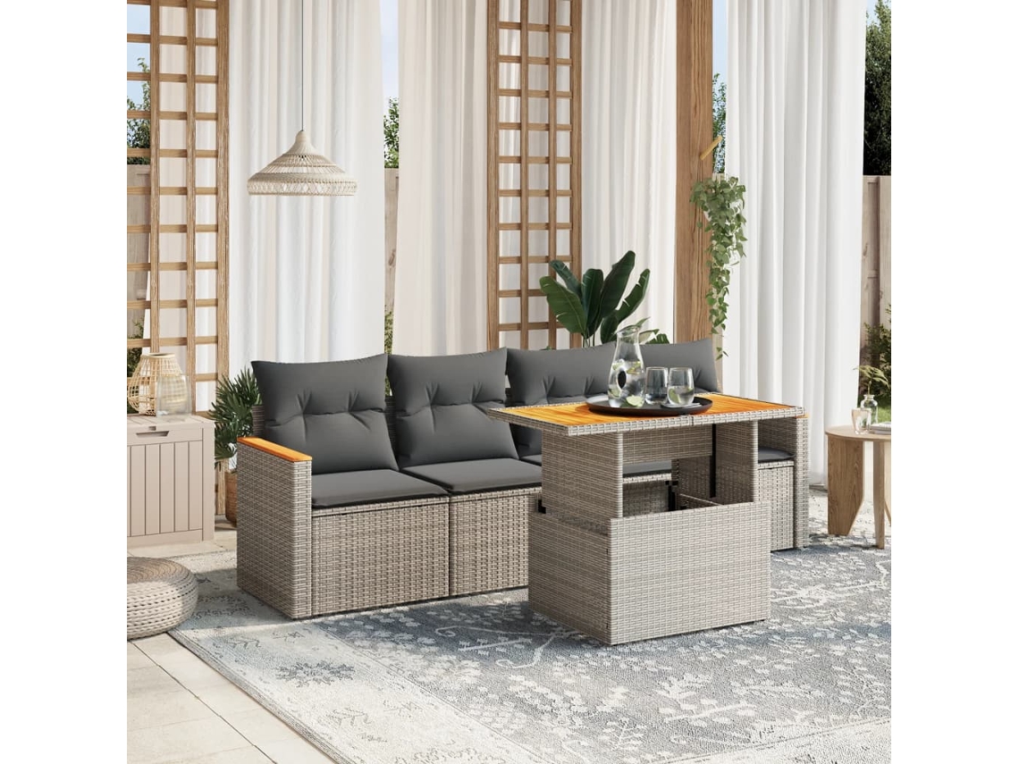 Conjunto de sofás de jardín de 5 piezas DKD Home Decor con cojines de mimbre gris