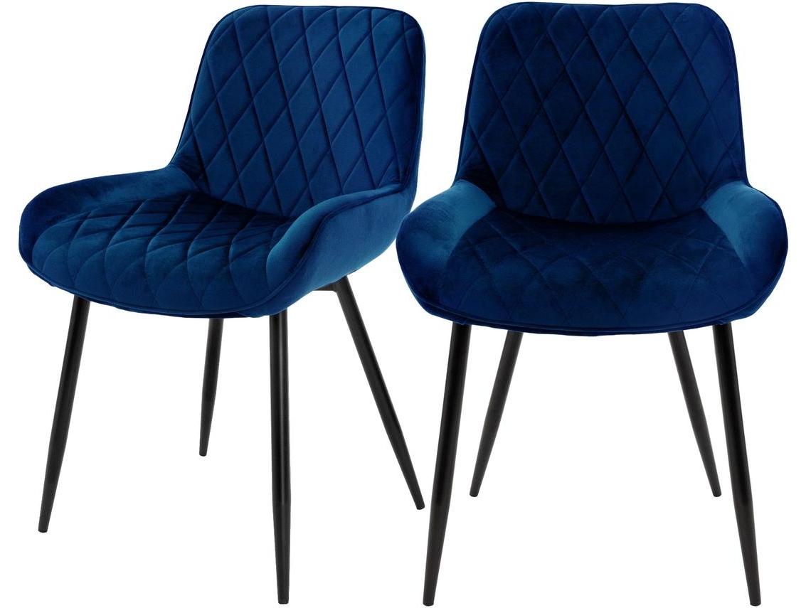 Conjunto de 2 cadeiras de jantar azuis estilo retro assento estofado com aspeto de veludo 81 cm