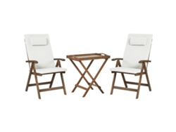 Conjunto de bistró Beliani Amantea Premium en madera de acacia color blanco crema, 68x45x73 pulgadas.