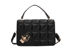 Bolso De Hombro De Piel Sintética Para Mujer Con Diseño De Diamantes Y Cierre De Hebilla, Ideal Para El Trabajo, Las Compras Y Los Viajes - Negro