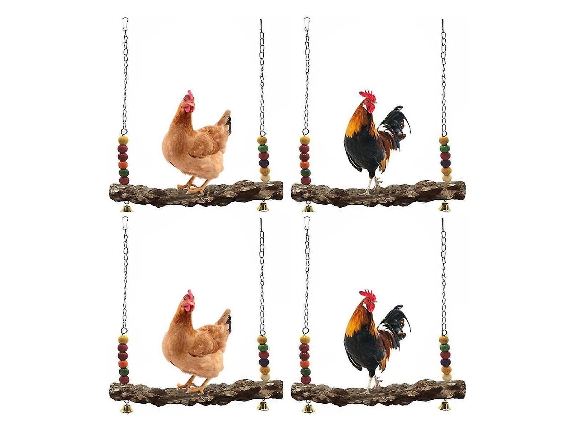 Paquete de 4 juguetes columpio con forma de gallina, madera natural, gallinero seguro