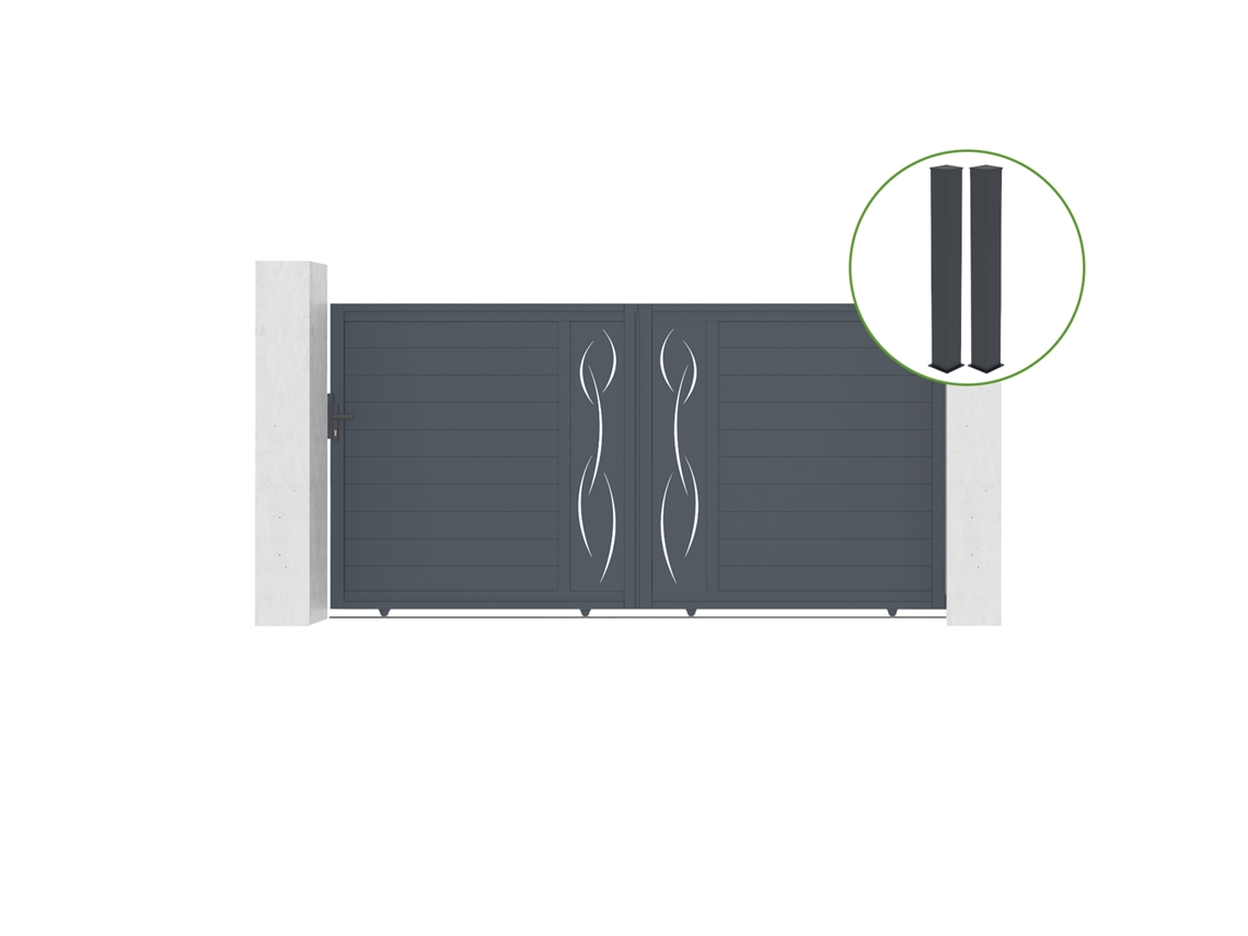 Puerta corredera 3,5m LIFE Al.180cm aluminio gris 2 postes 20x20cm Al.190cm CASANOOV