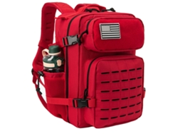 Mochila táctica, capacidad de 25 litros, diseño unisex, color rojo.