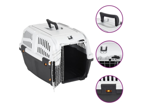 Transportín de mascota puerta metal polipropileno 48x31,5x31 cm VIDAXL