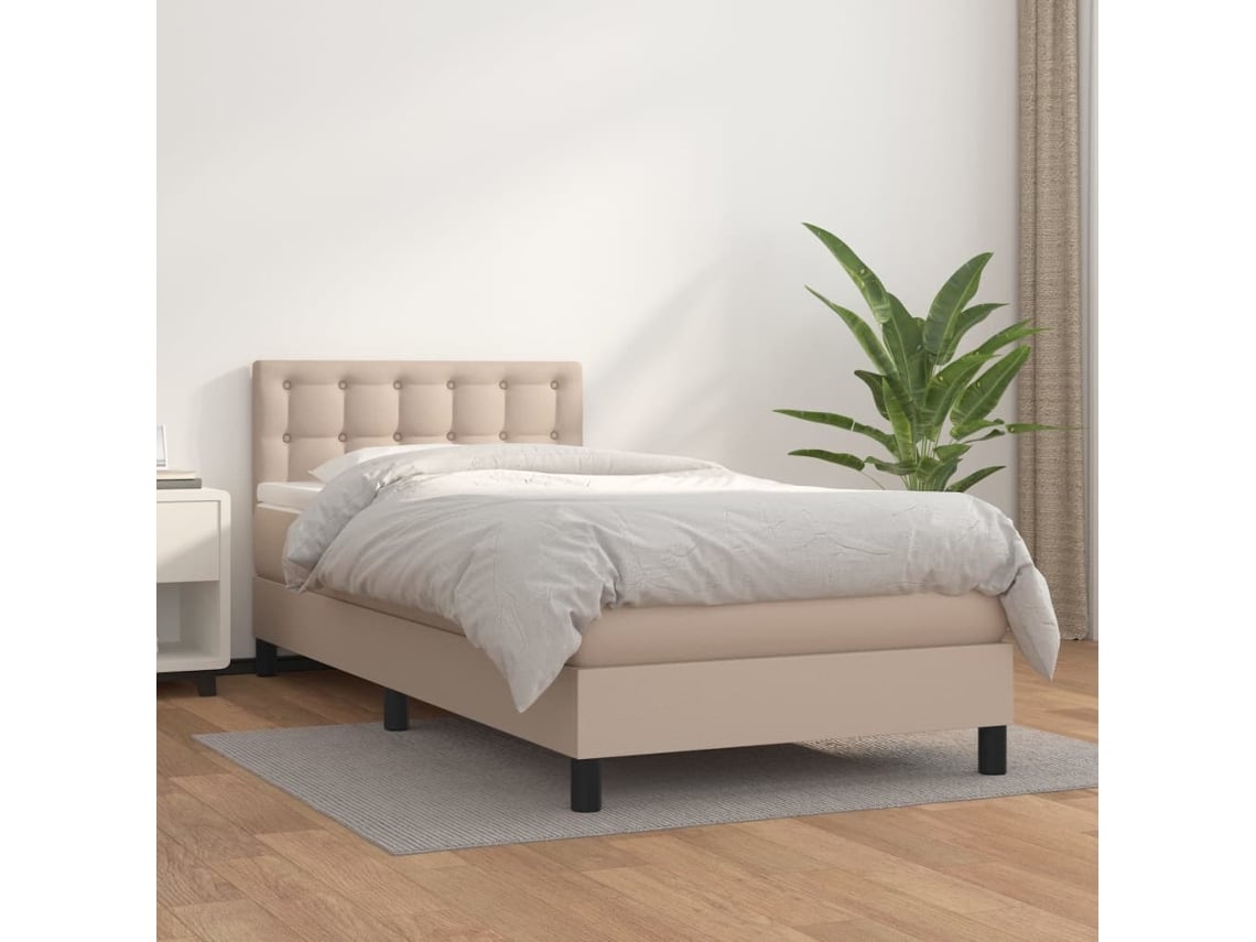 Cama Box Spring Con Colchón Cuero Sintético Capuchino 80x200 Cm