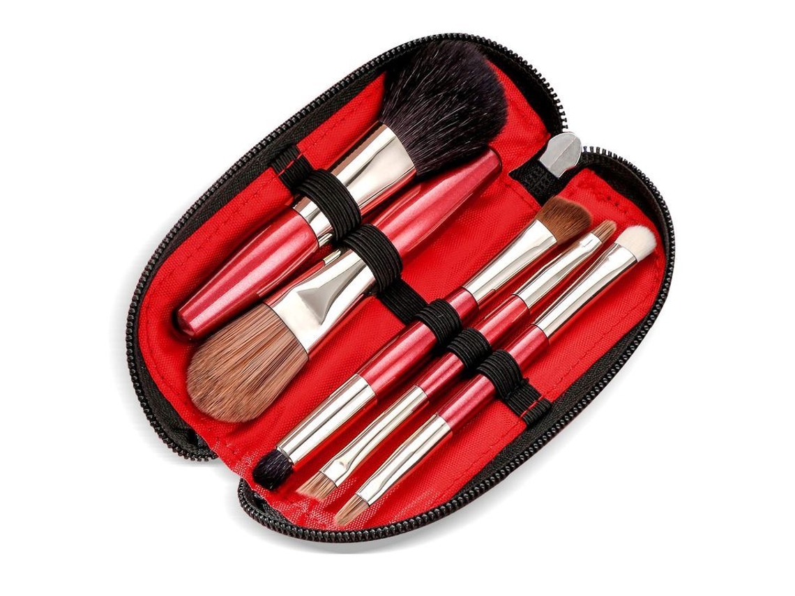 Set De Brochas De Maquillaje Portátil Con Estuche De Viaje, 5 Brochas (de Pelo Natural Y Sintético), Tamaño Viaje.