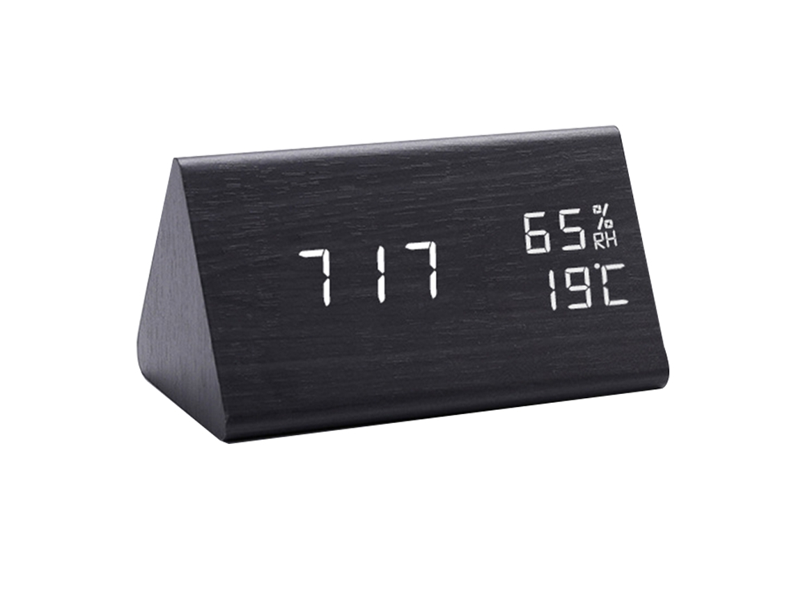 Reloj LED de Madera, Triángulo, Digital con Higrómetro. Kofihety