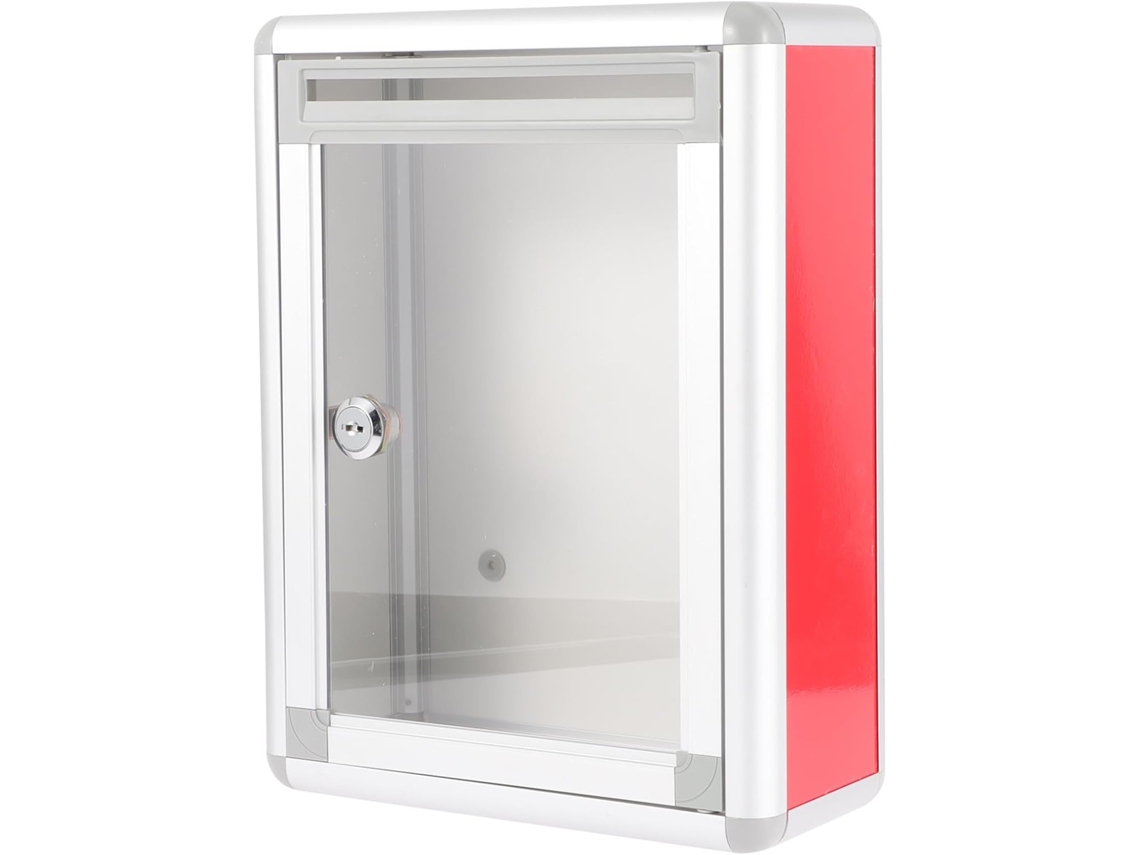 Buzón De Sugerencias De Aleación De Aluminio Para Montaje En Pared Con Cerradura, Color Rojo Transparente, Tamaño Pequeño.