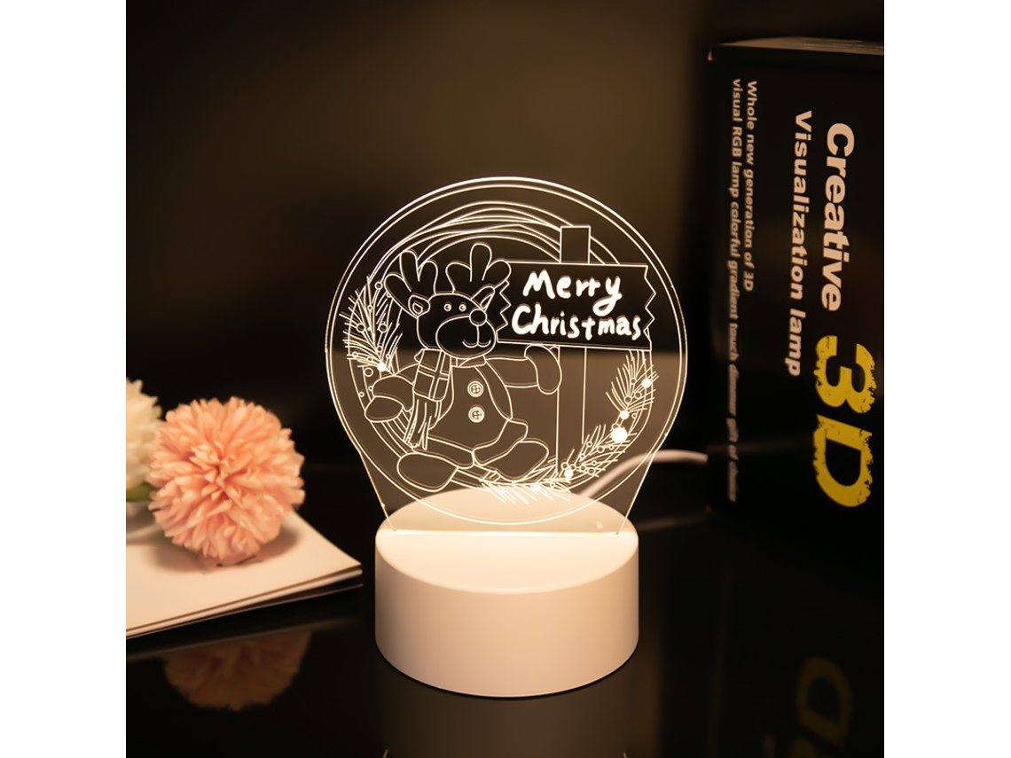 Lámpara de noche con ilusión 3D, 7 colores, interruptor táctil y alimentación USB, Siurn (Feliz Navidad)