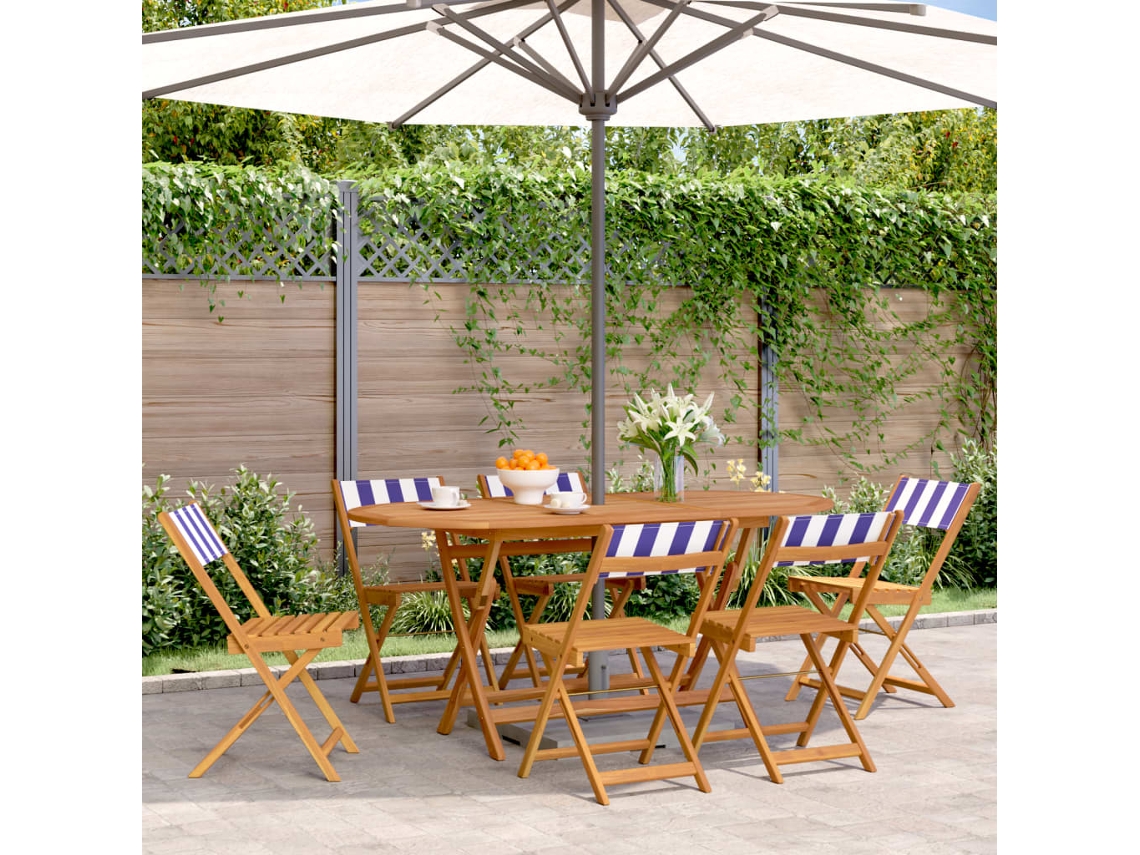 Silla de jardín plegable DKD Home Decor de 6 piezas, tela/madera, azul y blanco