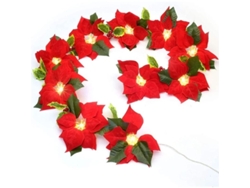 Guirlanda de Poinsettias de Natal com 10 Leds, 2m, Decoração Artificial para Festivais