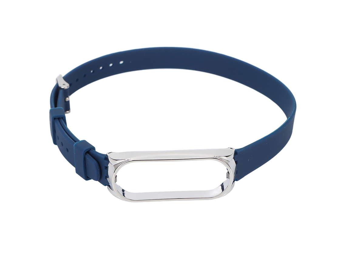 Pulsera (hebilla De Metal, Banda Larga Enrollada Dos Veces) Para Xiaomi Mi Band 6/5 Nfc, Pulsera De Silicona Reemplazable Azul Oscuro