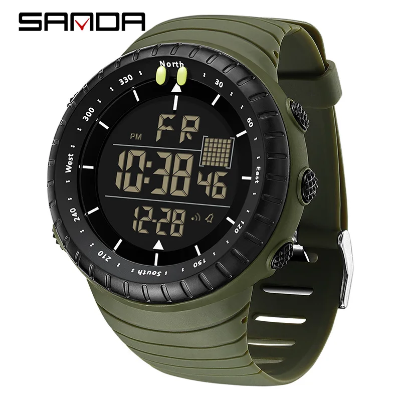Reloj Digital Para Hombre (verde Y Negro), Resistente Al Agua Para Deportes Al Aire Libre, Esfera Grande, Alarma.