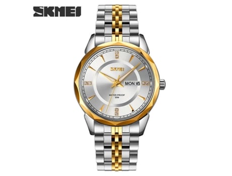 Relojes para Hombre Relojes de Pulsera Analógicos de Cuarzo con Día/Fecha de Acero Inoxidable Resistentes al Agua - Carcasa Dorada y Esfera Platead...