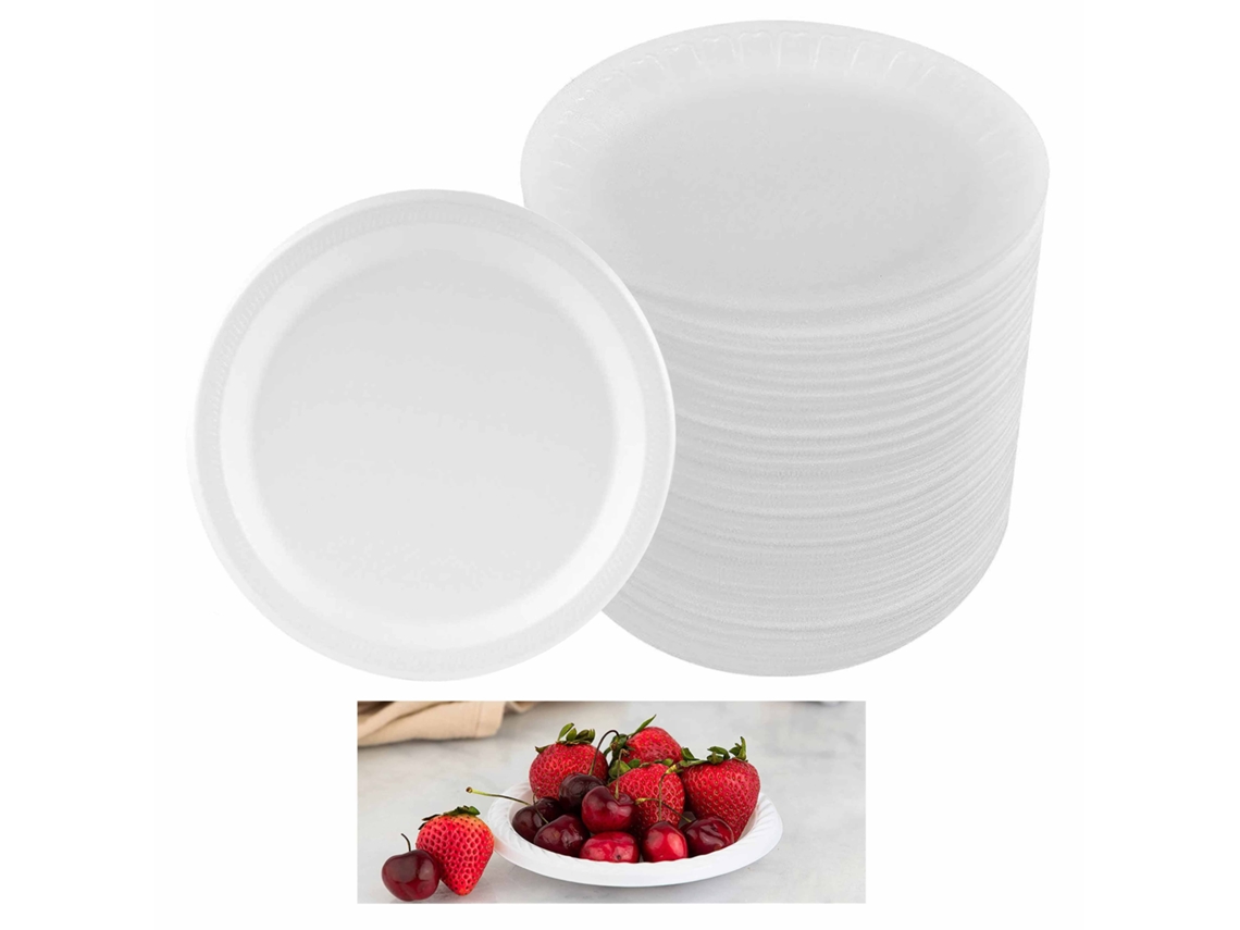 Platos desechables de plástico para fiestas, aptos para microondas, con borde resistente, redondos de 15 cm, hechos de espuma resistente.