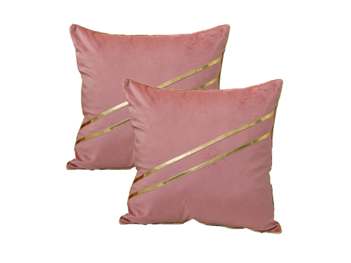 Funda De Almohada De Terciopelo Con Rayas De Cuero Dorado, 45,7 X 45,7 Cm