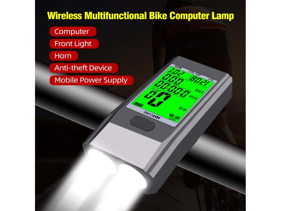 Ciclocomputador Inalámbrico Con Luz Led Delantera Y Bocina, Velocímetro Y Odómetro Para Bicicletas.