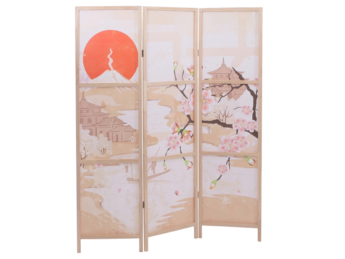 Paravent flexible 3 paneles deco estilo oriental 170 x 137 cm espacio zen en polietilo beige 04_0008912