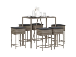 Conjunto de bar de jardín DKD Home Decor de 7 piezas con cojines, ratán gris