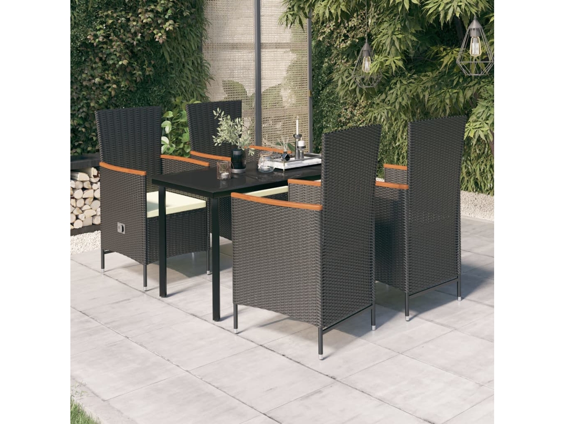 Conjunto de comedor de jardín DKD Home Decor con cojines negros