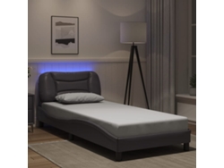 Estructura De Cama Con Luces Led Cuero Sintético Gris 80x200 Cm