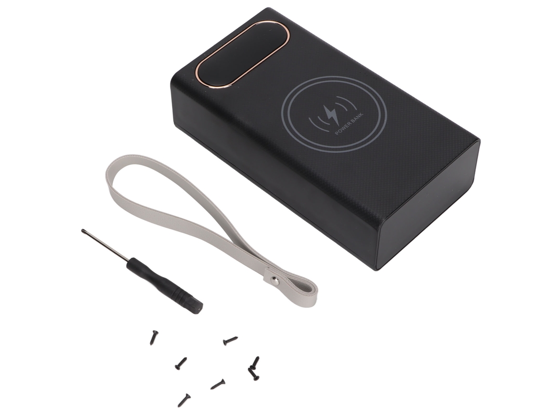 Kit De Batería Externa Diy De Carga Rápida Edición L12 Con 12 Baterías 18650, 22,5 W Con Cable Y 15 W Inalámbrica, Color Negro.