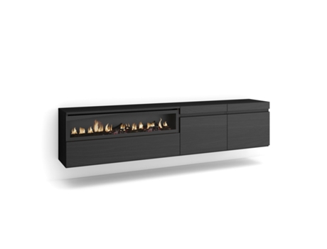 Mueble TV Televisión 200x45x35cm Para TV hasta 80 Chimenea eléctrica Colgado Suspendido Negro