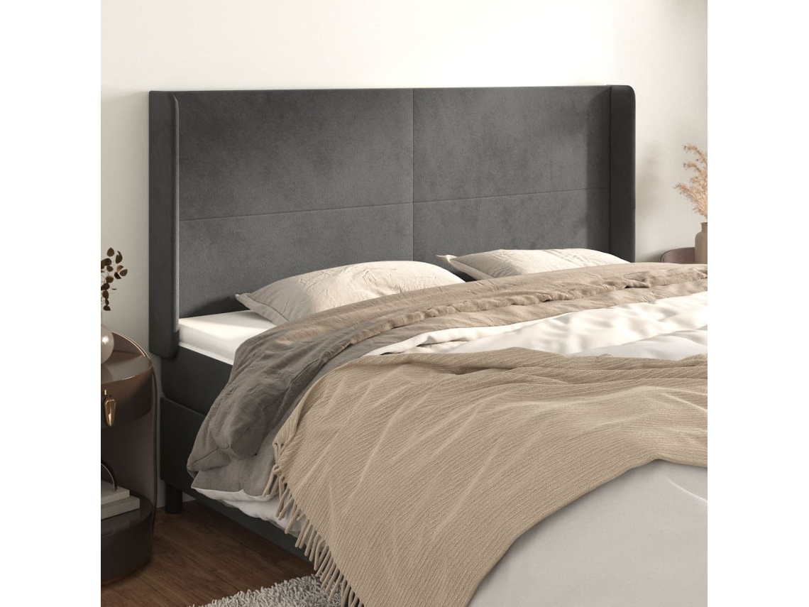 Cabecero Con Orejas De Terciopelo Gris Oscuro 163x16x118/128 Cm