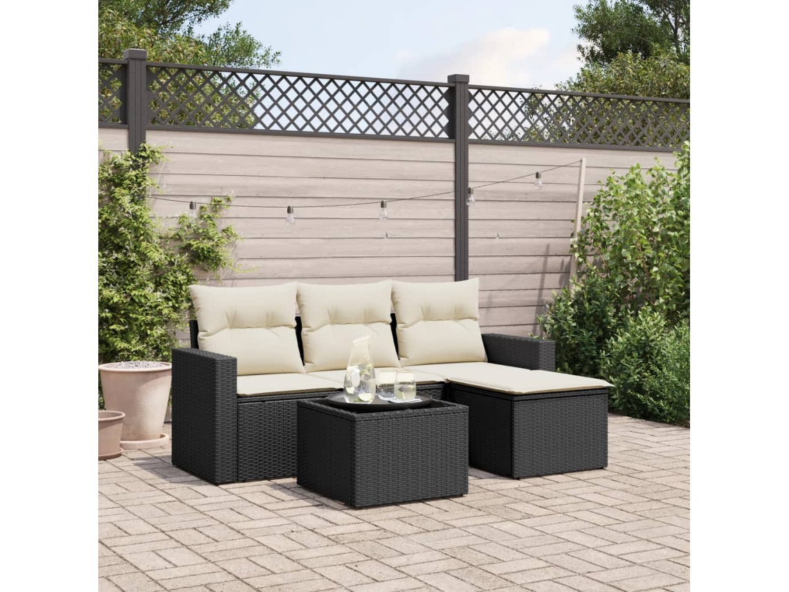 Conjunto de sofá de jardín con cojines de mimbre sintético negro, Dkd Home Decor