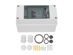 Disyuntor bipolar de 1000 V CC y 6 A con carcasa impermeable IP65 para sistemas solares fotovoltaicos.