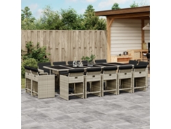 Conjunto 15 Peças Jantar Jardim C/ Almofadões Vime Pe Cinzento Claro Dkd Home Decor