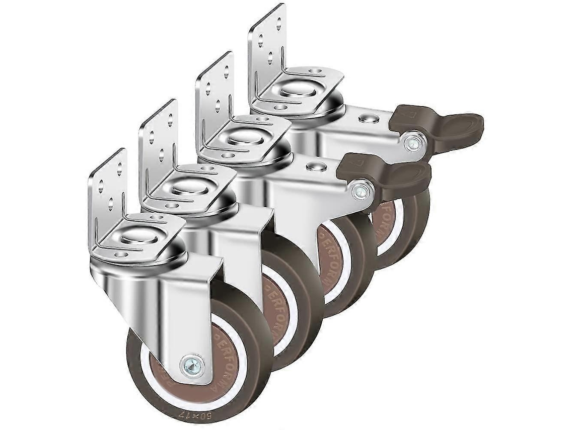 Conjunto De 4 Ruedas Giratorias 50mm, 100kg, Poliuretano Suave, Freno, Acero Galvanizado, Interior/exterior