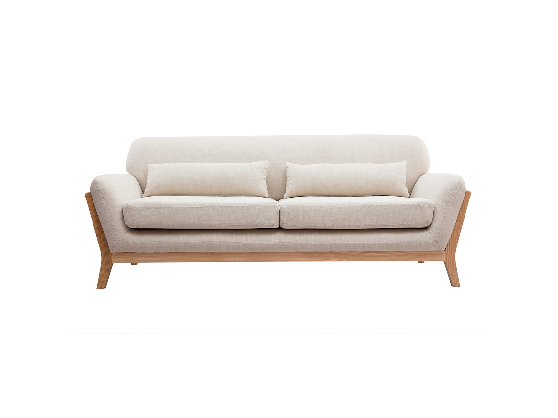 Sofá Nórdico 3 Plazas Beige Patas Madera Yoko MILIBOO