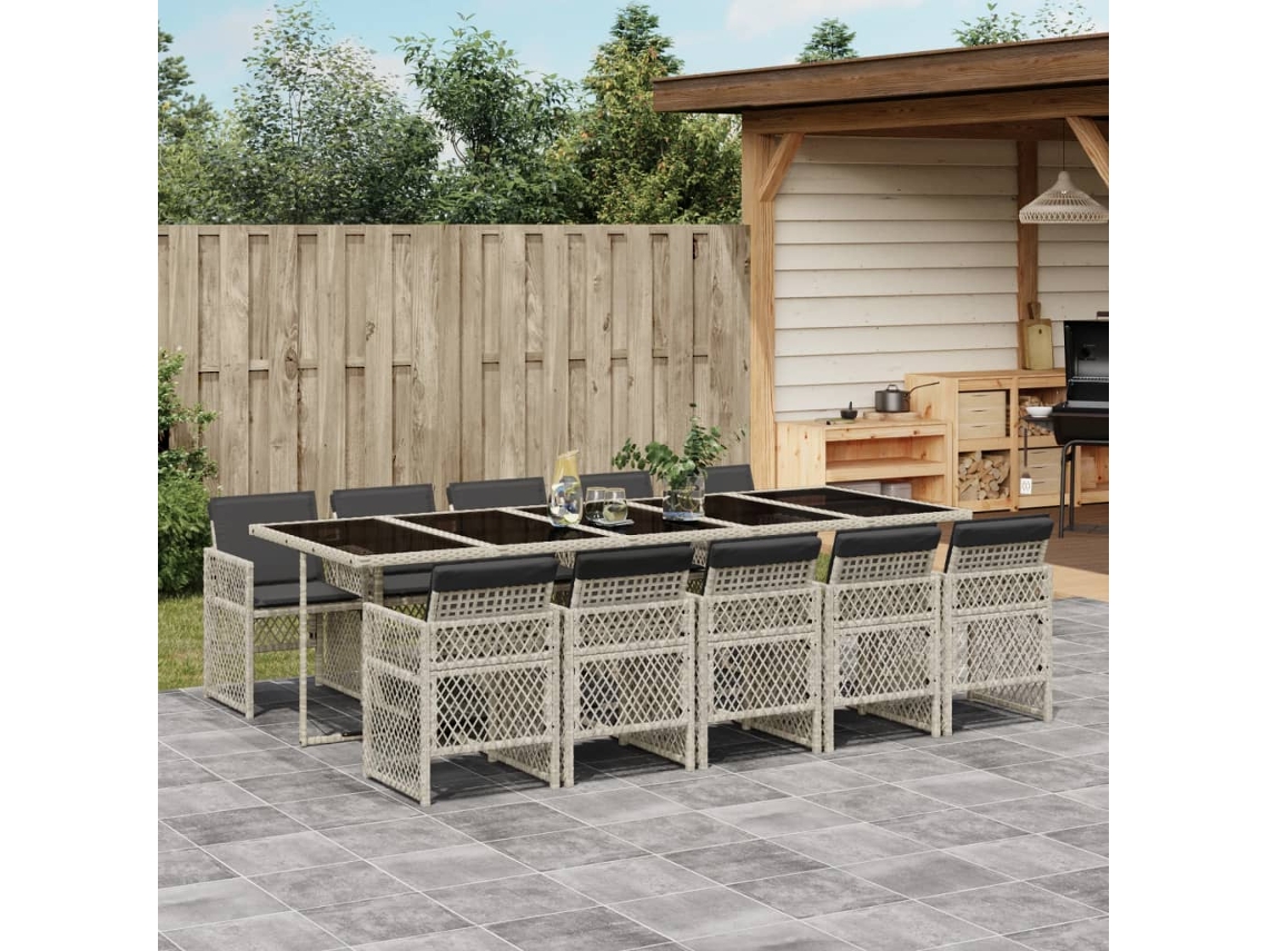 Juego de comedor de jardín de 11 piezas con cojines de mimbre gris DKD Home Decor
