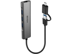 LINDY 43379 Hub de Interfaz Usb 3.2 Gen 1 3.1 Gen 1 Type-A Type-C 5000 Mbit/S Gris