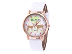 Reloj De Pulsera De Moda Para Mujer Con Diseño De Ciervo, Cuarzo Y Correa De Piel De Cocodrilo Blanca.