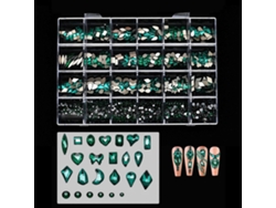 24 dijes de uñas mixtos de diferentes grados, cristales AB con diamantes de imitación de fondo plano para decoración de uñas, suministros para manicura, verde oscuro Hengrongshen