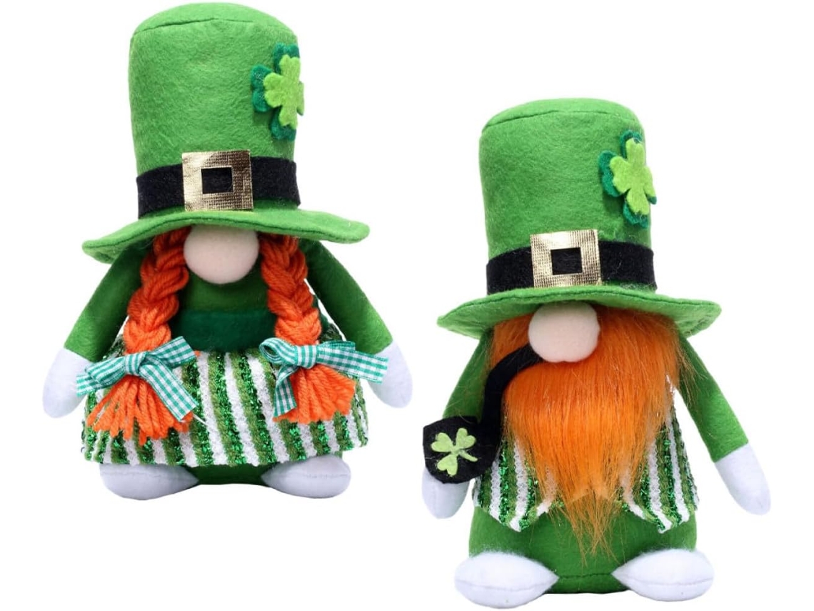 Decoración Patricio 2 Gnomos Peluche Verdes Hechos Algodón Fibra Poliacrílico Crear Ambiente Festivo Celebrar