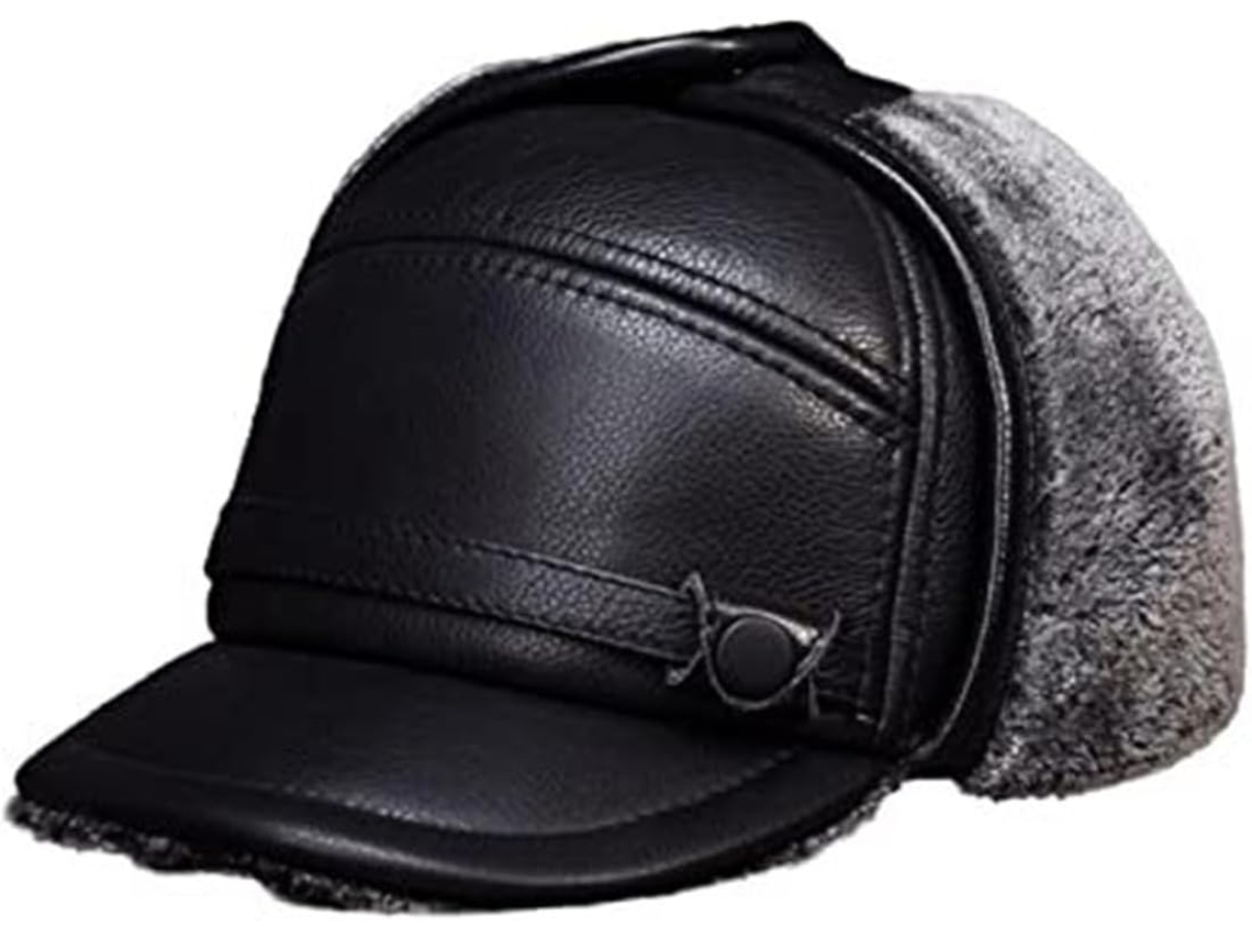 Casquette De Baseball En Cuir Vache Véritable Homme Con Doublure Fausse Fourrure – Plate D'hiver