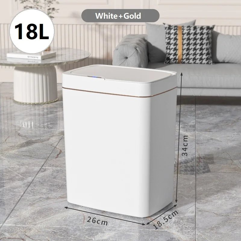 Basurero Automático Con Sensor Inteligente, Impermeable Y De Ranura Estrecha (batería De Oro Blanco De 18 L)