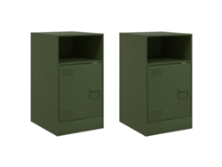 Maison Exclusive - Mesitas De Noche 2 Unidades Acero Verde Oliva 34,5x39x62 Cm