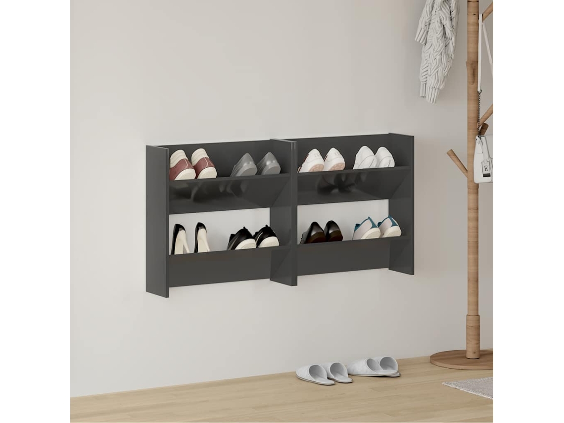 2 Uds Zapatero | Armario Zapateros De Pared Contrachapada Gris Brillo 60x18x60 Cm