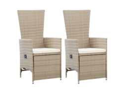 Sillas de jardín reclinables de 2 piezas DKD Home Decor con cojines de mimbre beige