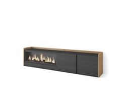Mueble Tv, Televisión, 212x35x50cm, Para Tv Hasta 80", Chimenea Eléctrica Xxl, Negro Y Roble