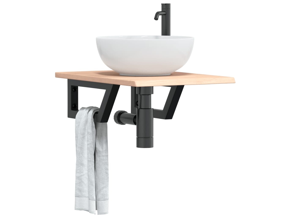 Estante De Lavabo De Pared De Acero Y Madera Maciza De Roble