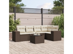 Conjunto de sofá de jardín de 6 piezas con cojines de mimbre sintético marrón de DKD Home Decor