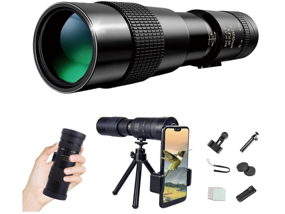 Telescopio monocular con zoom superteleobjetivo 4K 10-300X40Mm telescopio supermonocular para teléfono inteligente (negro) IKIKSO
