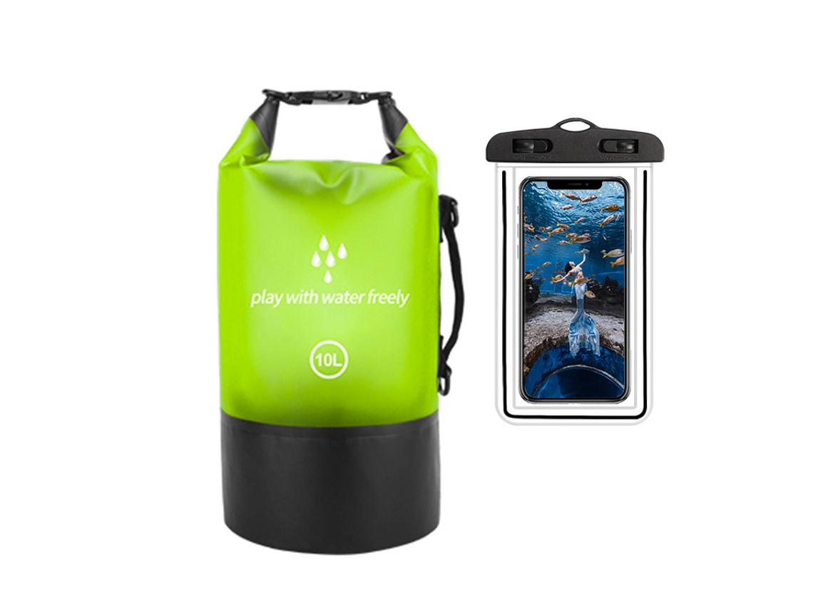 Bolsa Impermeable De 10 Litros Con Bolsillo Para Rafting, Kayak, Playa, Esquí, Pesca, Escalada Y Acampada. Henten Home Verde Lima