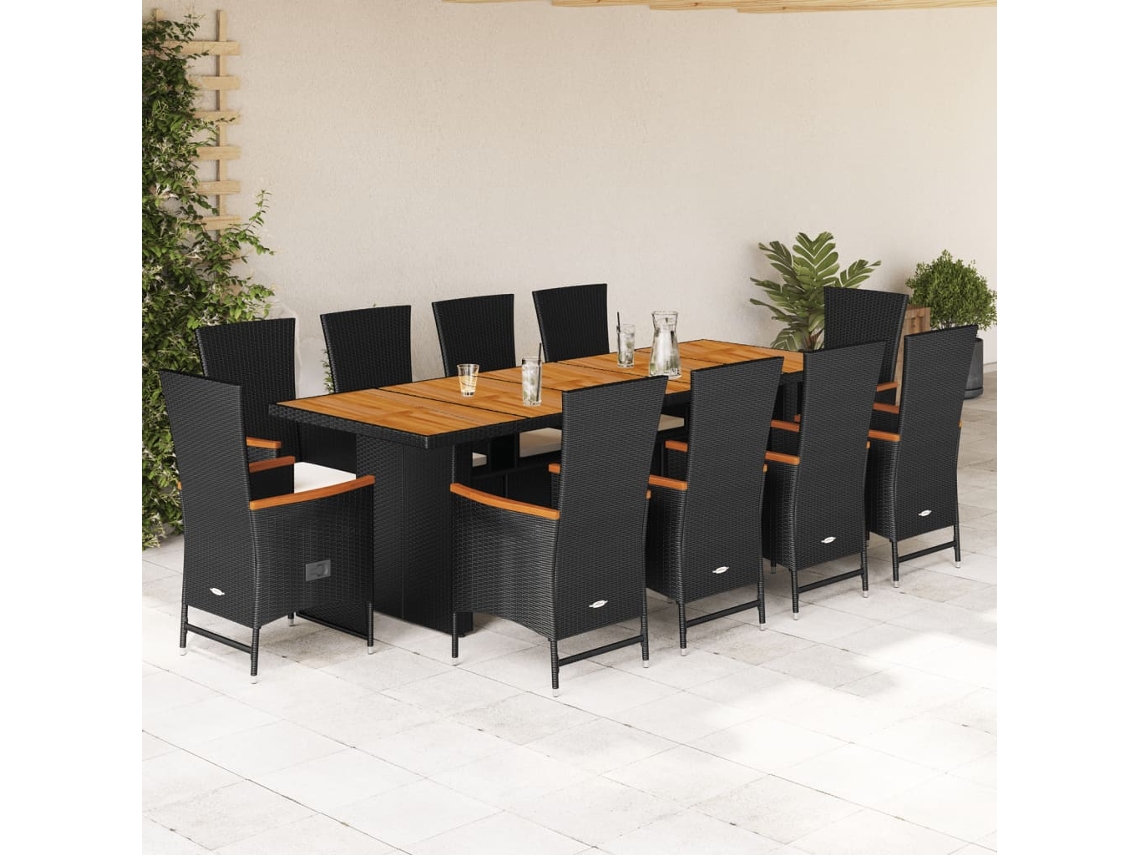 Juego de comedor de jardín de 11 piezas con cojines de mimbre negros de DKD Home Decor