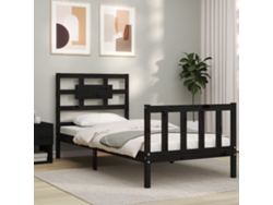 Estructura De Cama Individual Con Cabecero Madera Maciza Negro